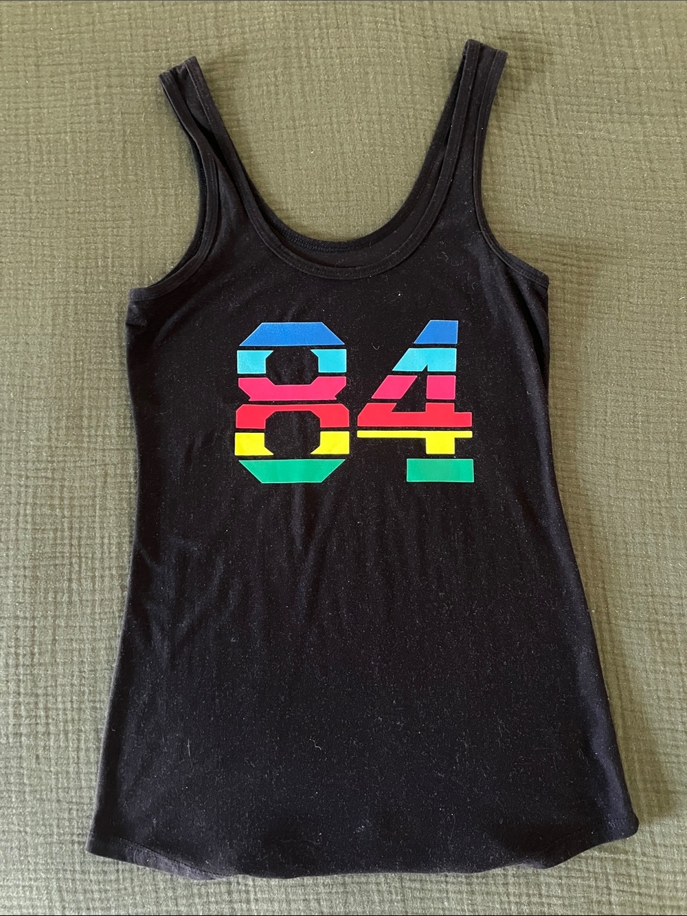 Super Soft Black Graphic Tank Top with Multicolor '84' Print